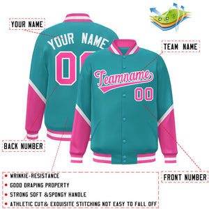 Custom Aqua Pink Varsity Full-Snap Color Block Letterman Baseball Jacket