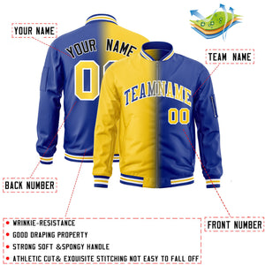 Custom Gold Royal Full-Zip Gradient Fashion Letterman Bomber Jacket