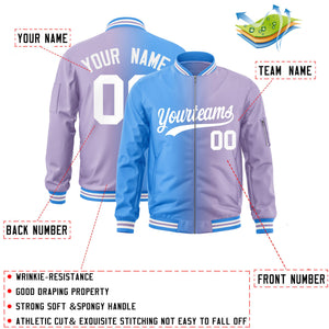 Custom Light Purple Powder Blue Full-Zip Gradient Fashion Letterman Bomber Jacket