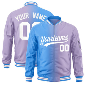 Custom Light Purple Powder Blue Full-Zip Gradient Fashion Letterman Bomber Jacket