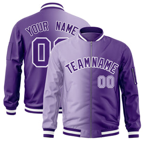 Custom Light Purple Purple Full-Zip Gradient Fashion Letterman Bomber Jacket