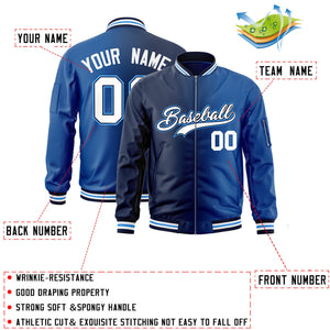 Custom Navy Royal Full-Zip Gradient Fashion Letterman Bomber Jacket