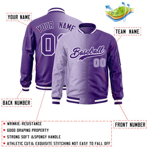 Custom Light Purple Purple Full-Zip Gradient Fashion Letterman Bomber Jacket