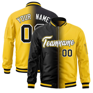 Custom Black Gold Full-Zip Gradient Fashion Letterman Bomber Jacket