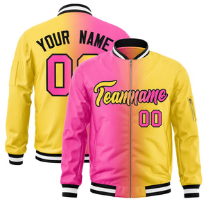 Custom Pink Gold Full-Zip Gradient Fashion Letterman Bomber Jacket