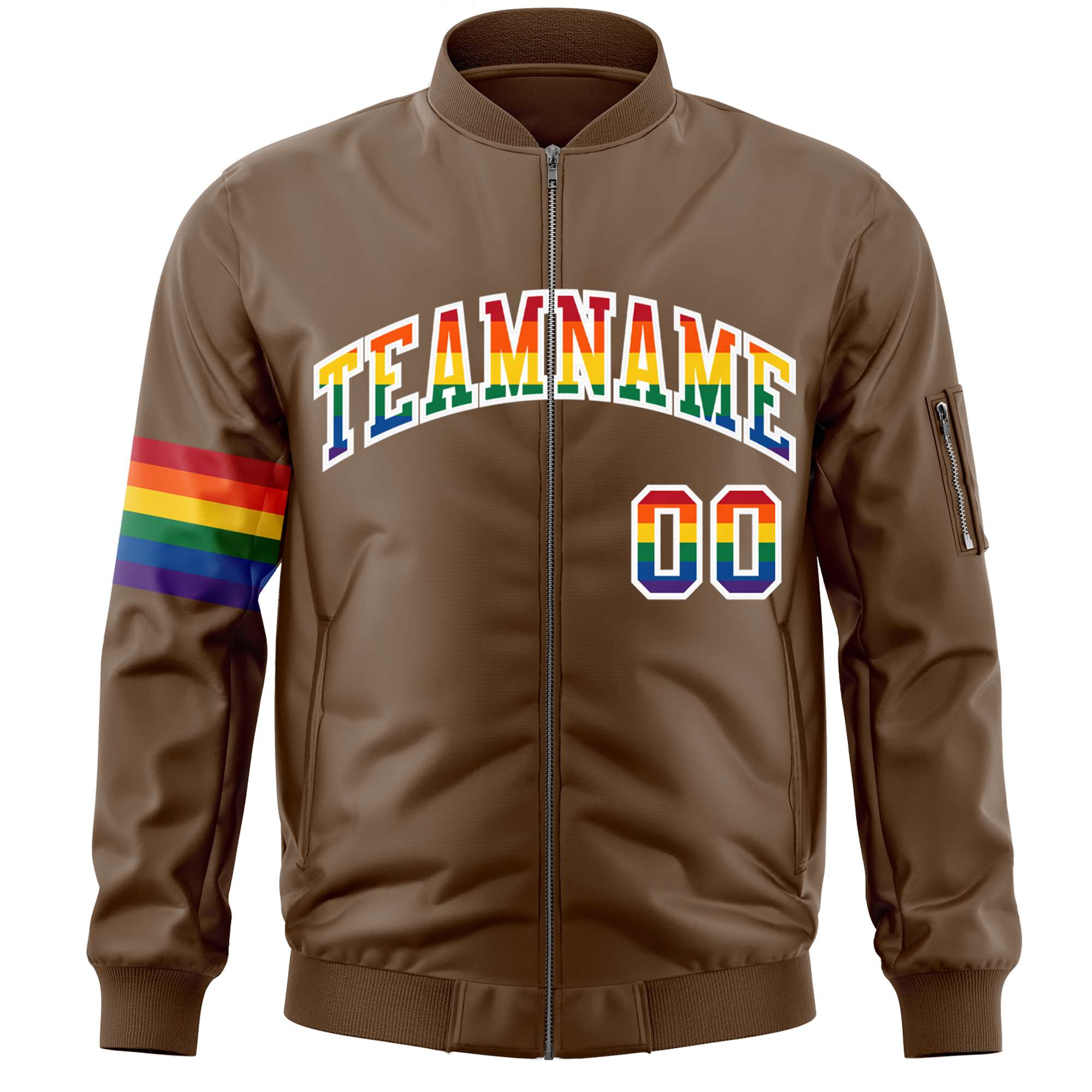 Custom Light Brown LGBT Rainbow For Pride Month Classic Style Letterman Bomber Jacket