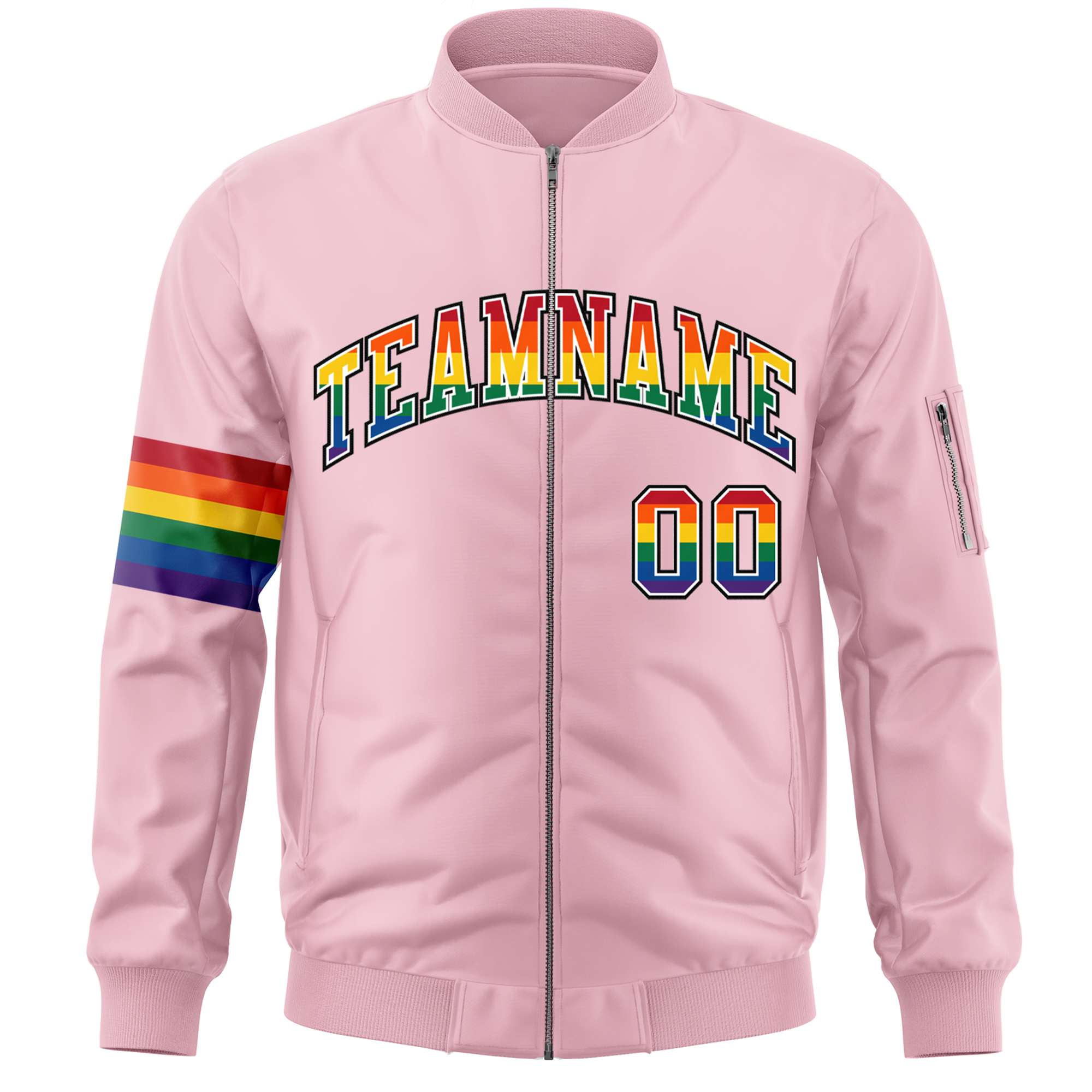 Custom Light Pink LGBT Rainbow For Pride Month Classic Style Letterman Bomber Jacket