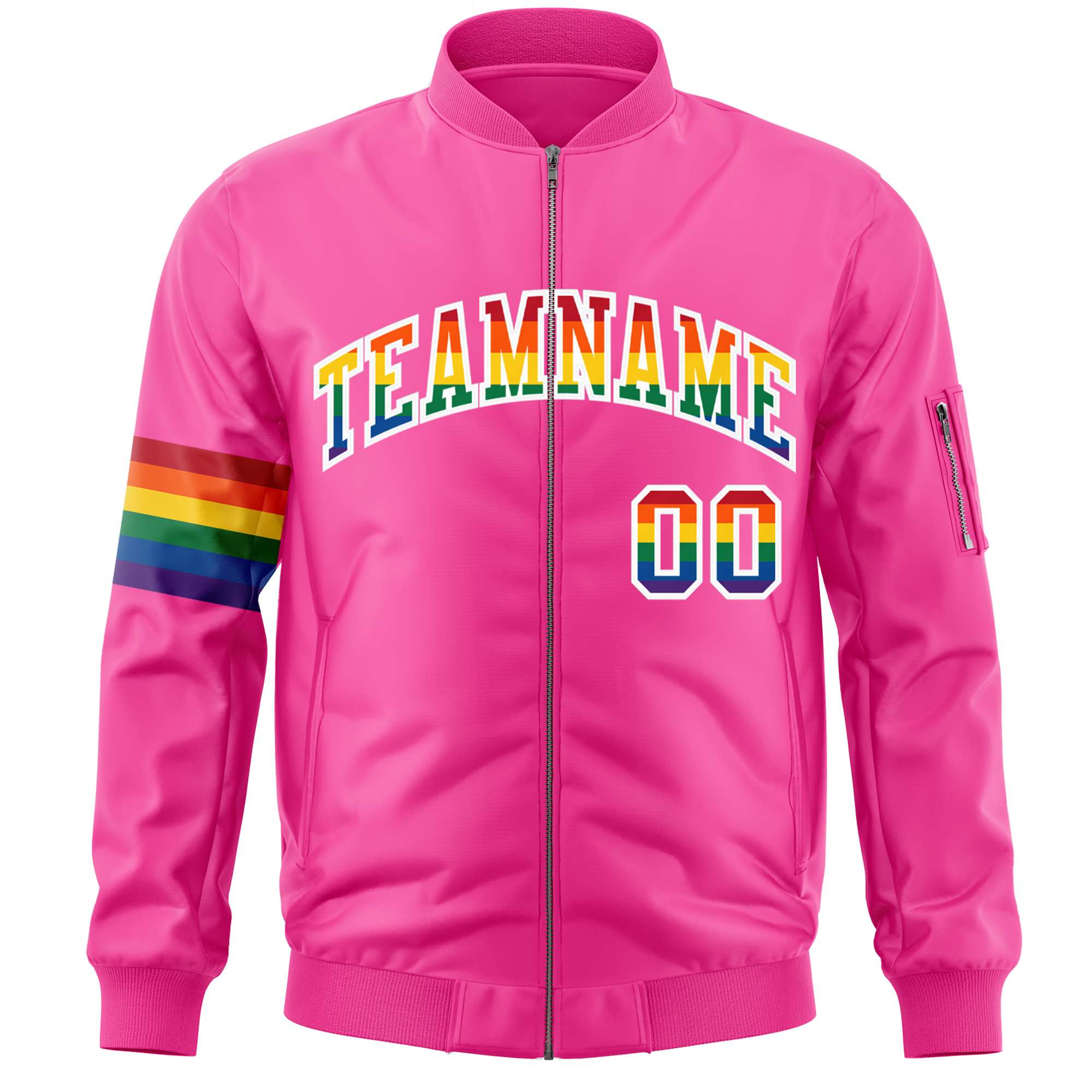 Custom Pink LGBT Rainbow For Pride Month Classic Style Letterman Bomber Jacket