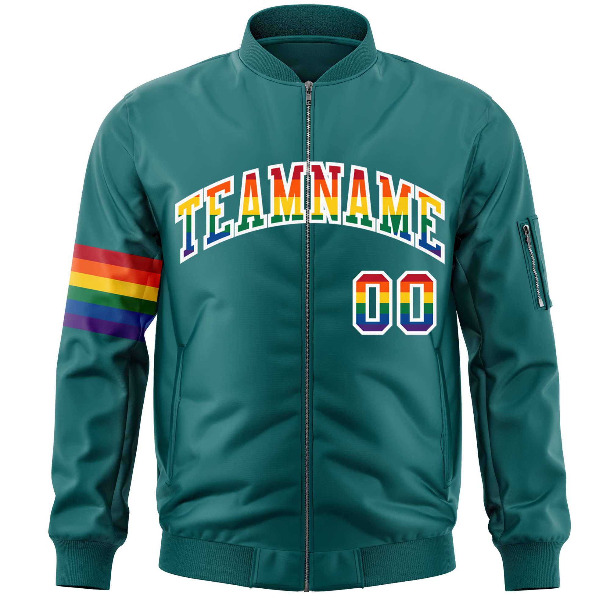 Custom Aqua LGBT Rainbow For Pride Month Classic Style Letterman Bomber Jacket