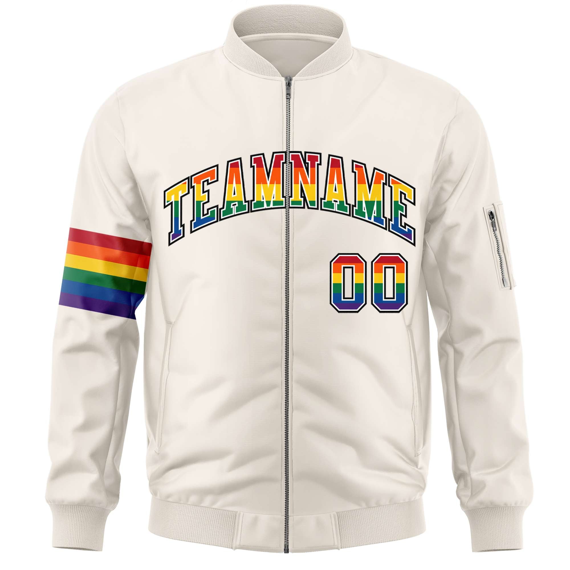 Custom Cream LGBT Rainbow For Pride Month Classic Style Letterman Bomber Jacket