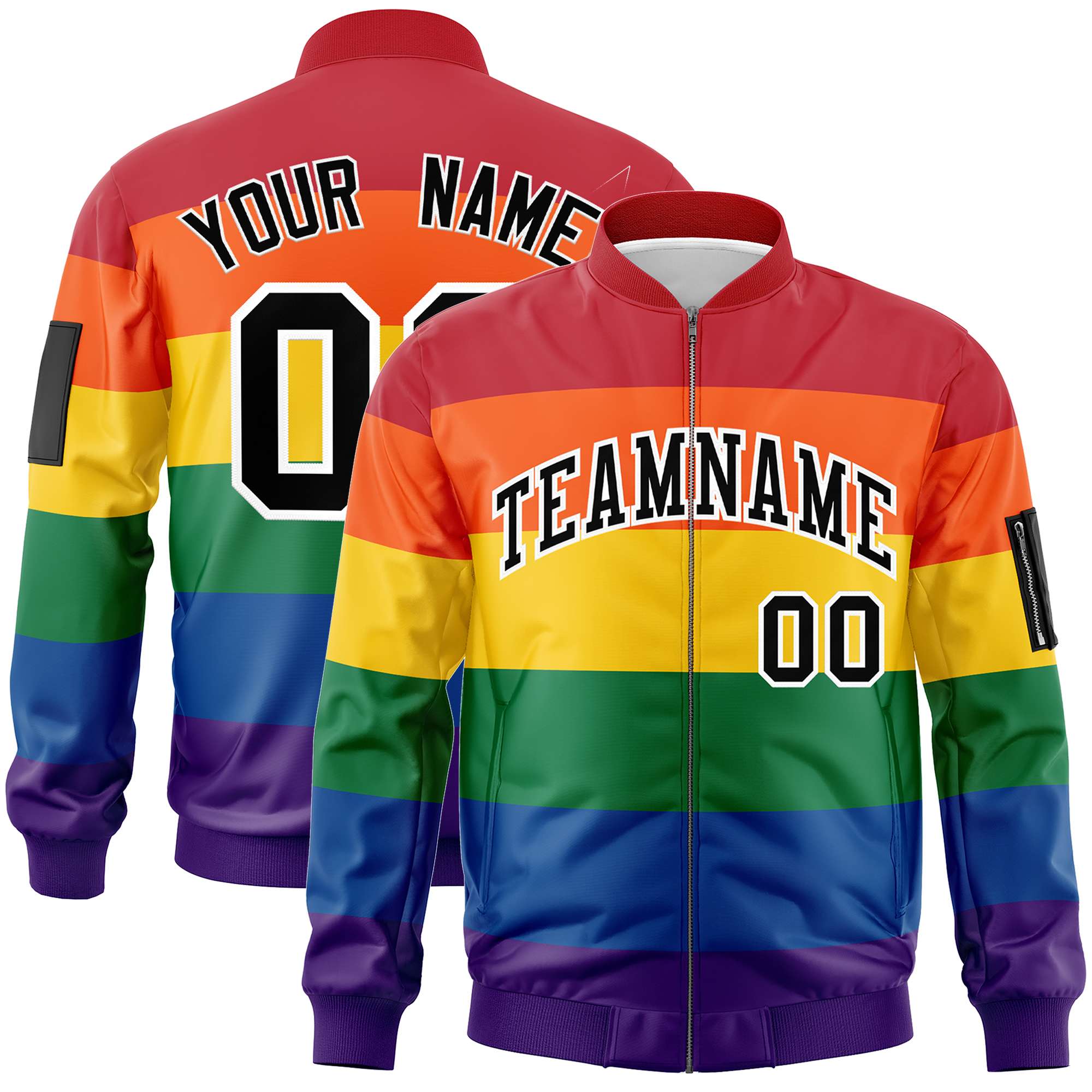 Custom LGBT Rainbow For Pride Month Full-Snap Color Block Letterman Bomber Jacket