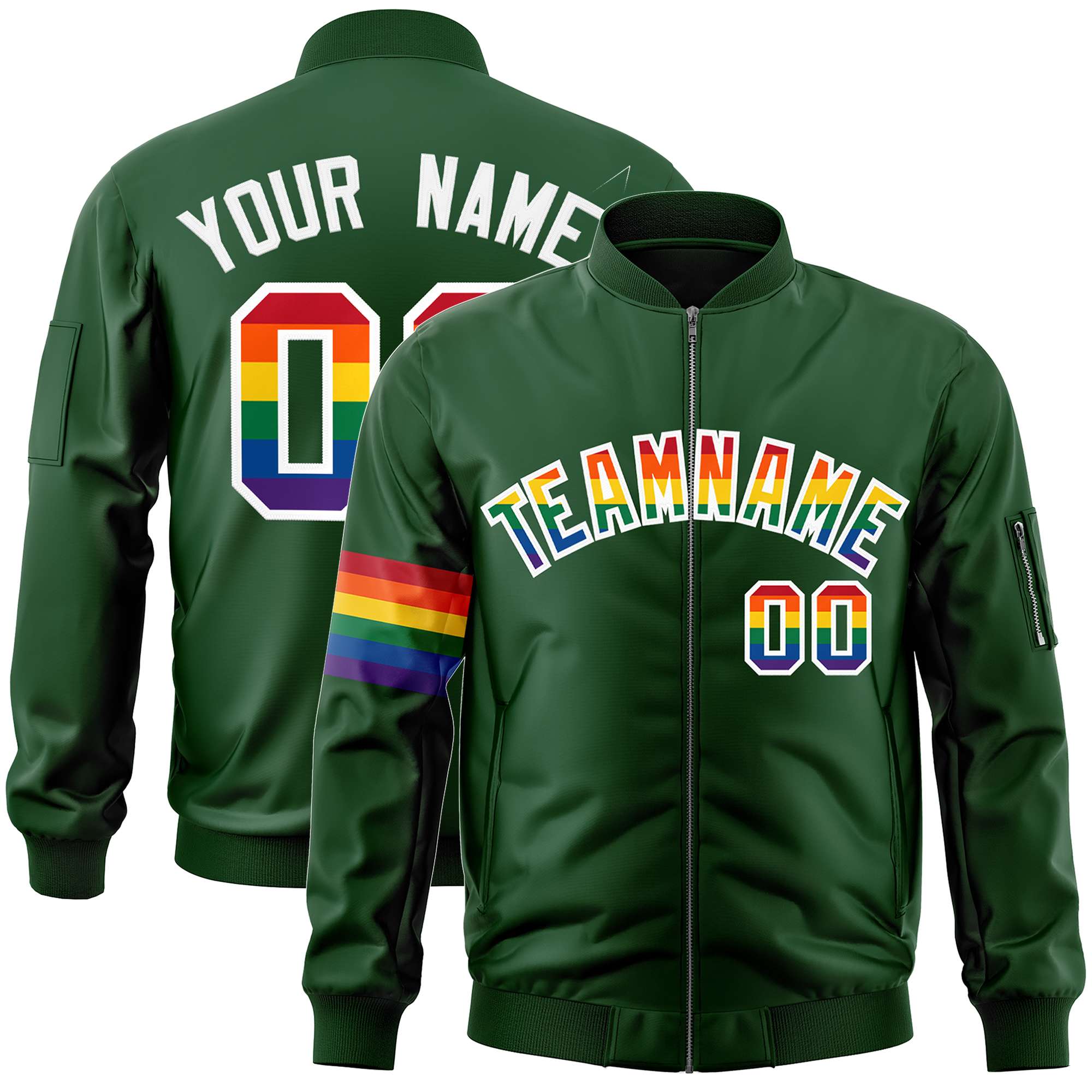 Custom Green LGBT Rainbow For Pride Month Classic Style Letterman Bomber Jacket