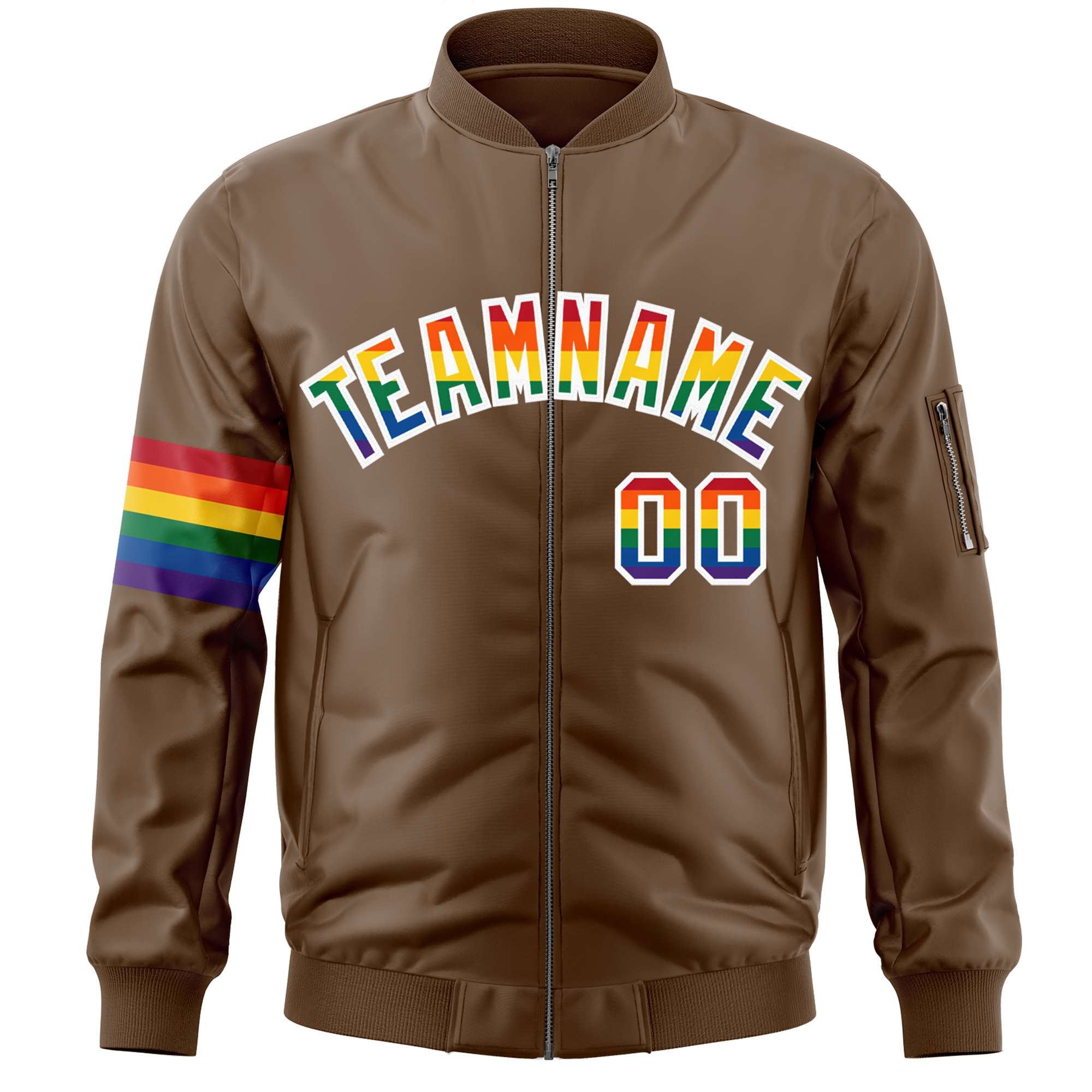 Custom Light Brown LGBT Rainbow For Pride Month Classic Style Letterman Bomber Jacket