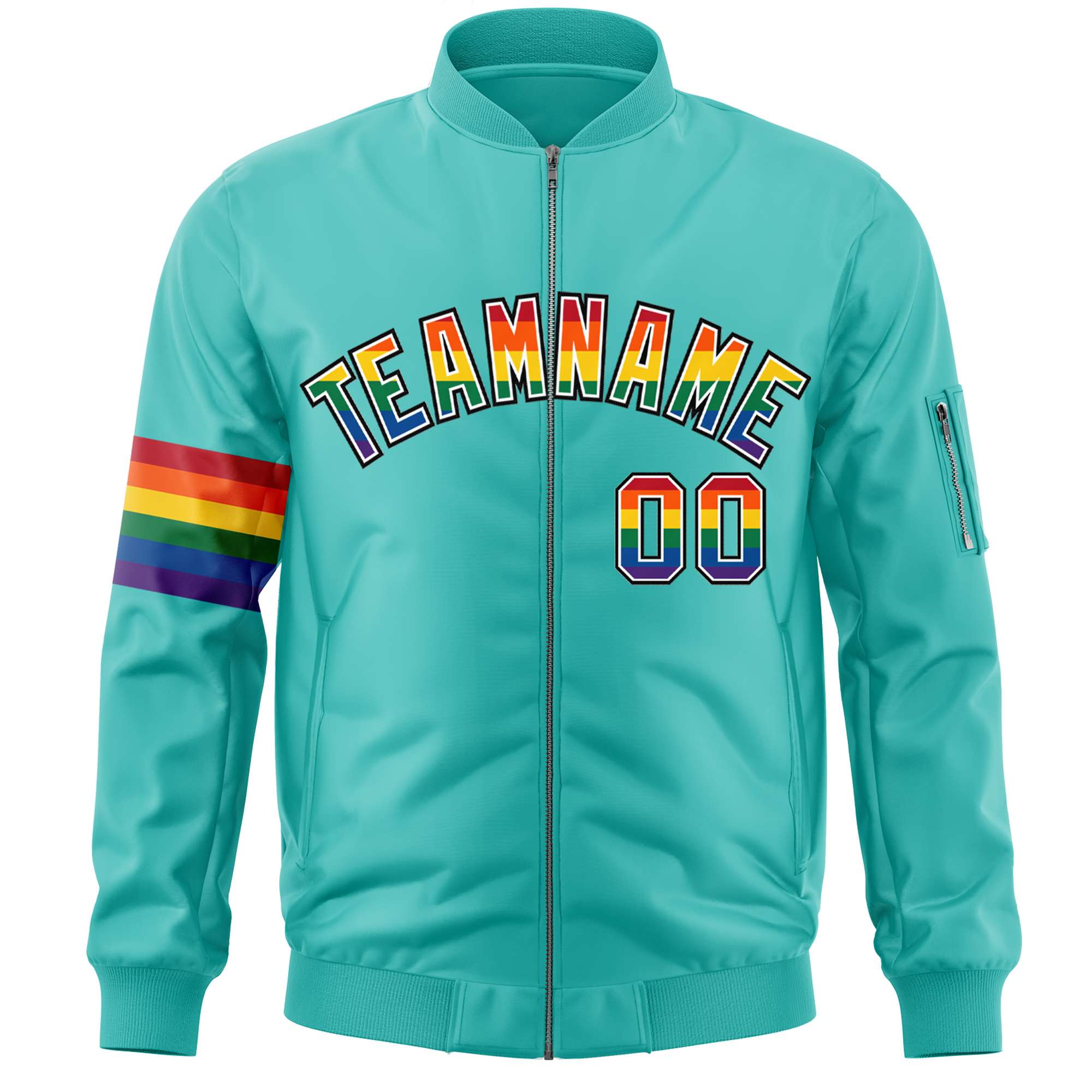 Custom Aqua LGBT Rainbow For Pride Month Classic Style Letterman Bomber Jacket