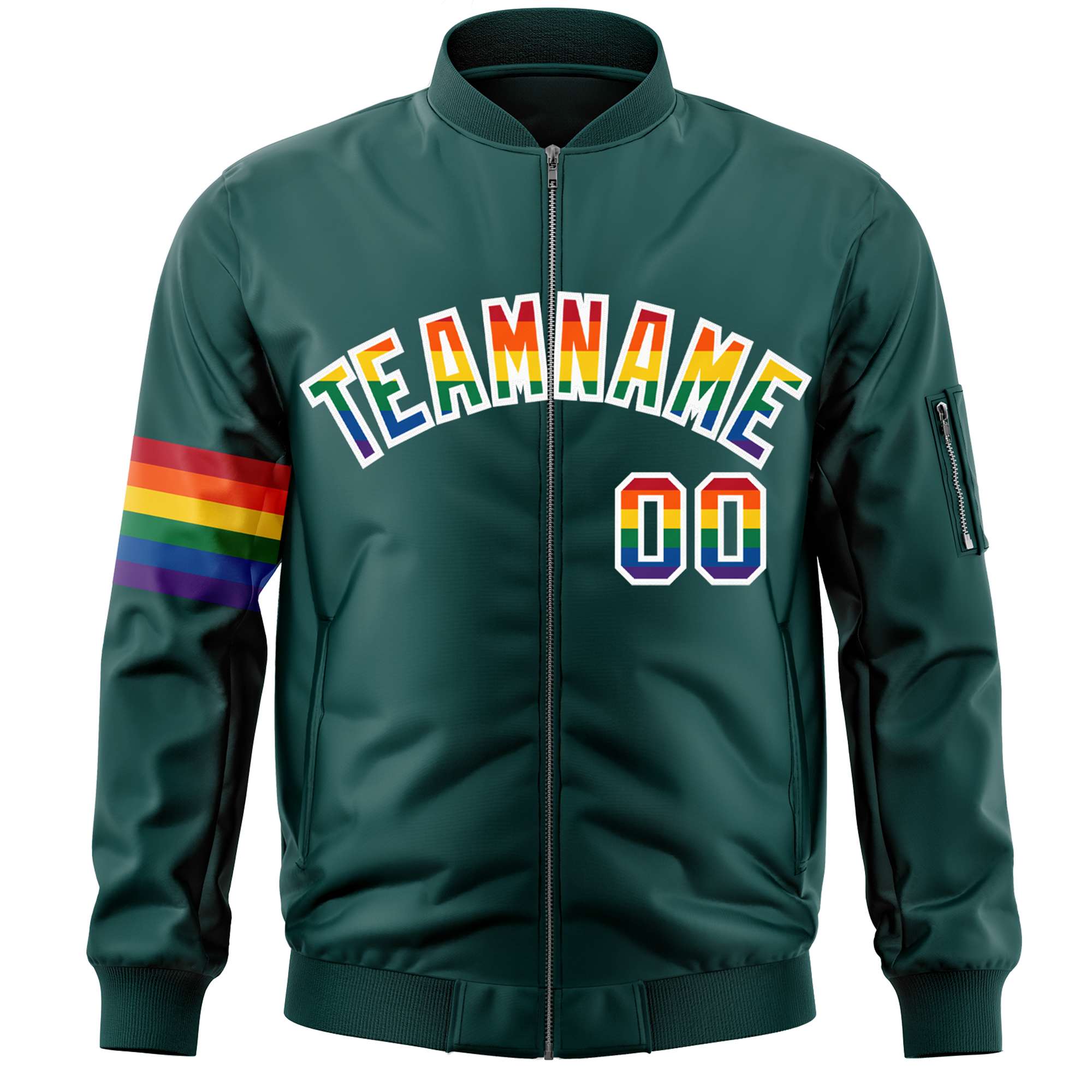 Custom Midnight Green LGBT Rainbow For Pride Month Classic Style Letterman Bomber Jacket