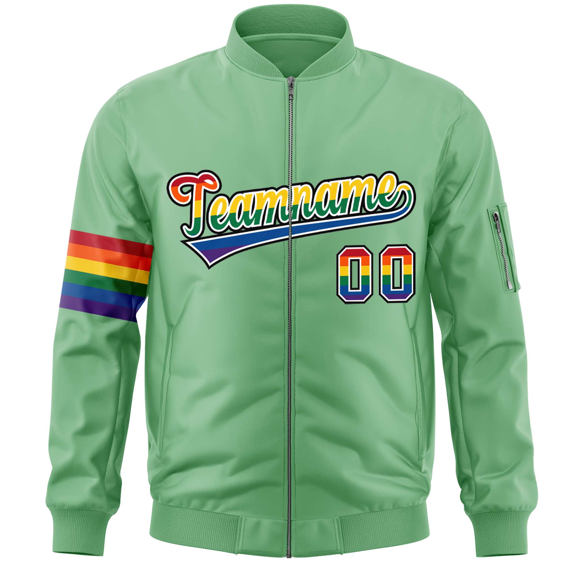 Custom Light Green LGBT Rainbow For Pride Month Classic Style Letterman Bomber Jacket