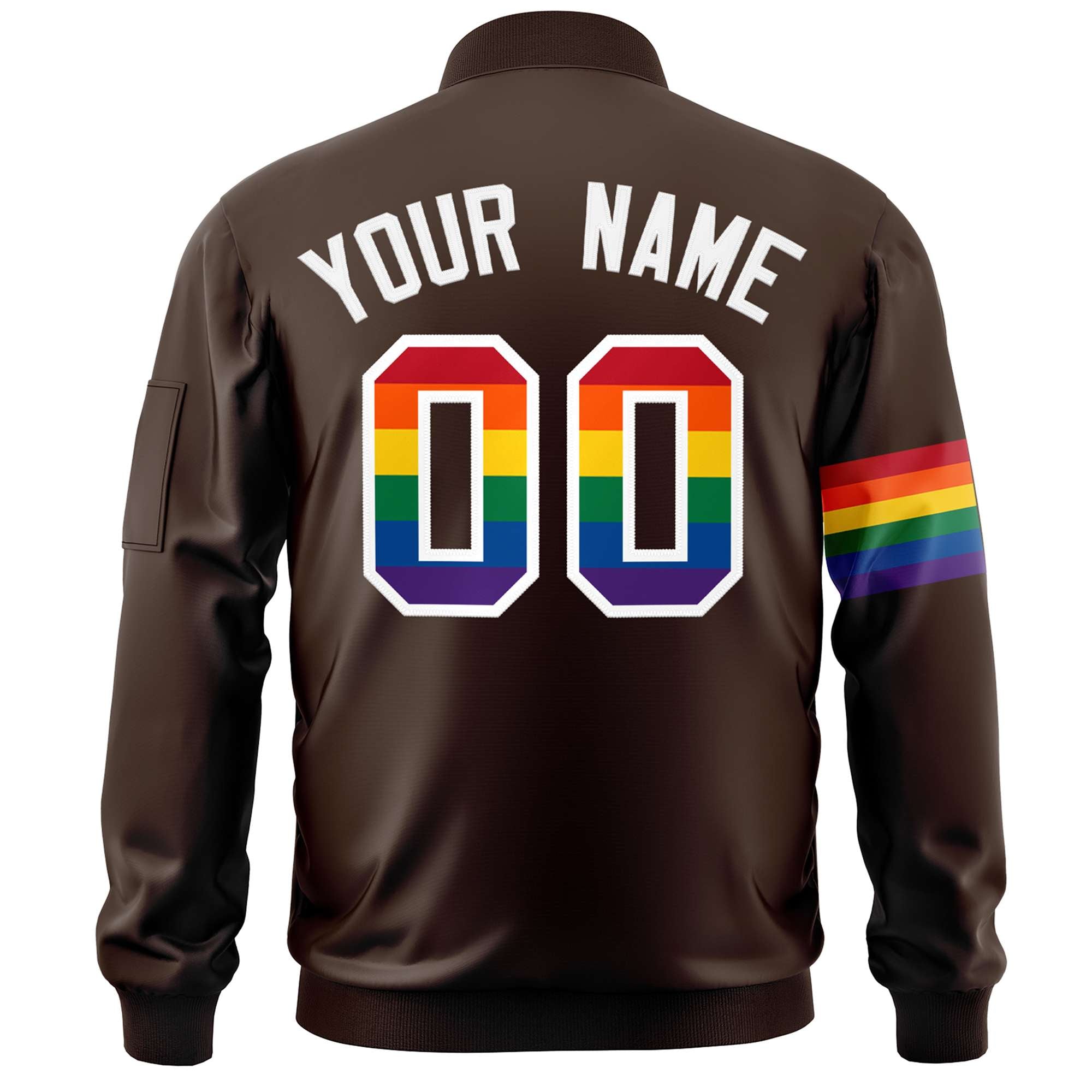 Custom Brown LGBT Rainbow For Pride Month Classic Style Letterman Bomber Jacket