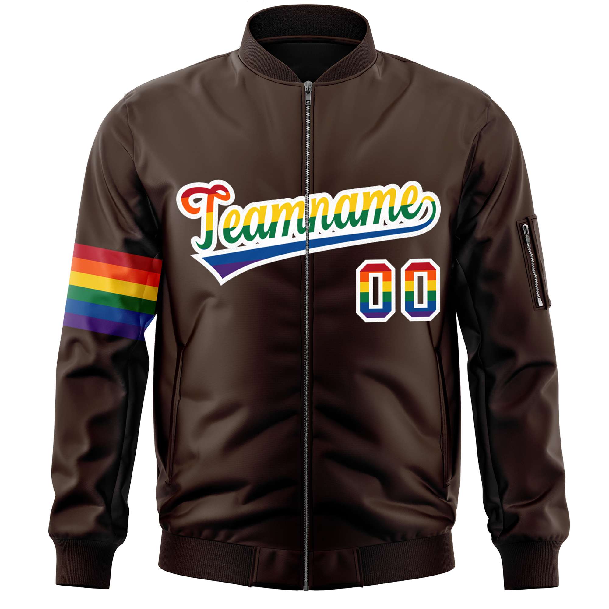 Custom Brown LGBT Rainbow For Pride Month Classic Style Letterman Bomber Jacket