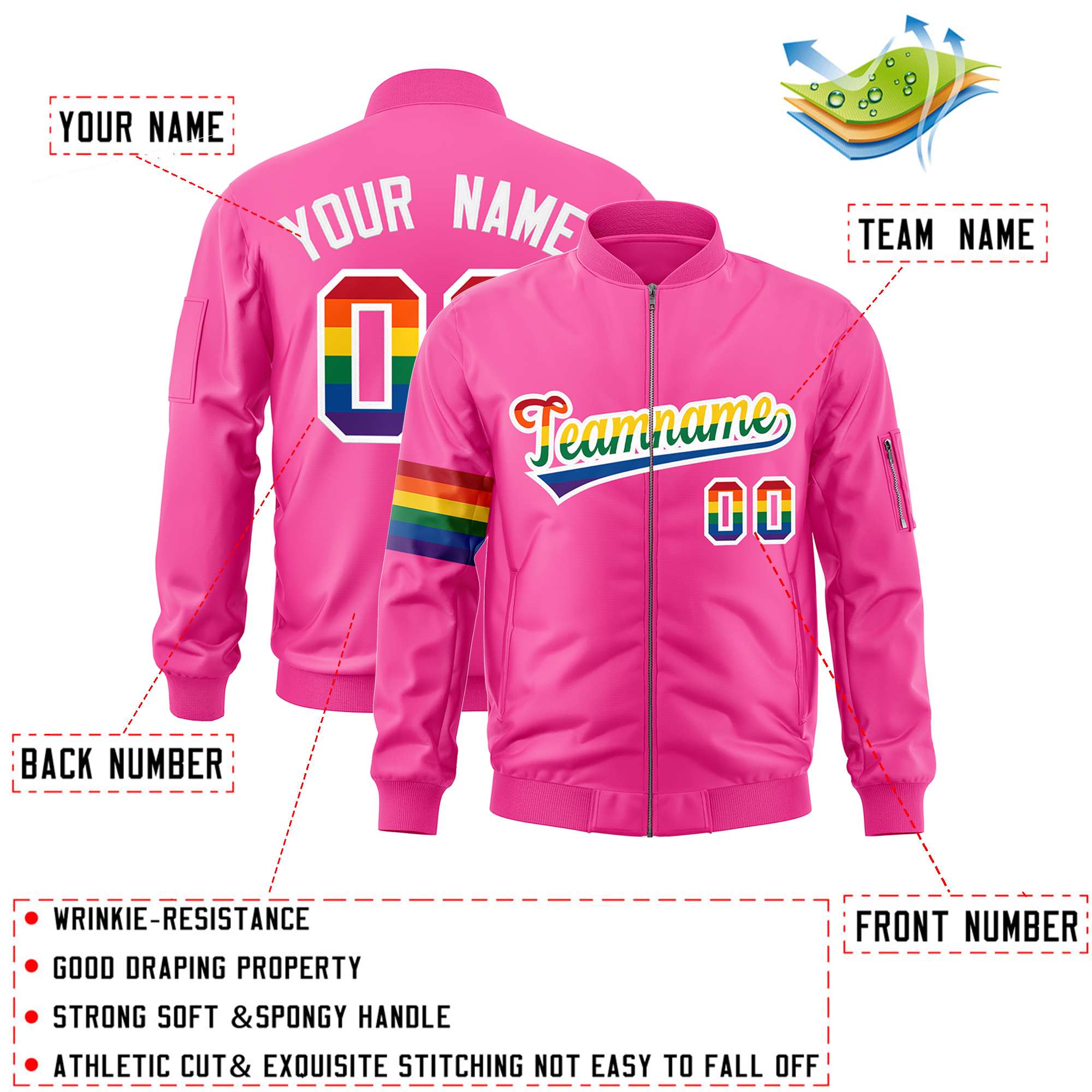 Custom Pink LGBT Rainbow For Pride Month Classic Style Letterman Bomber Jacket