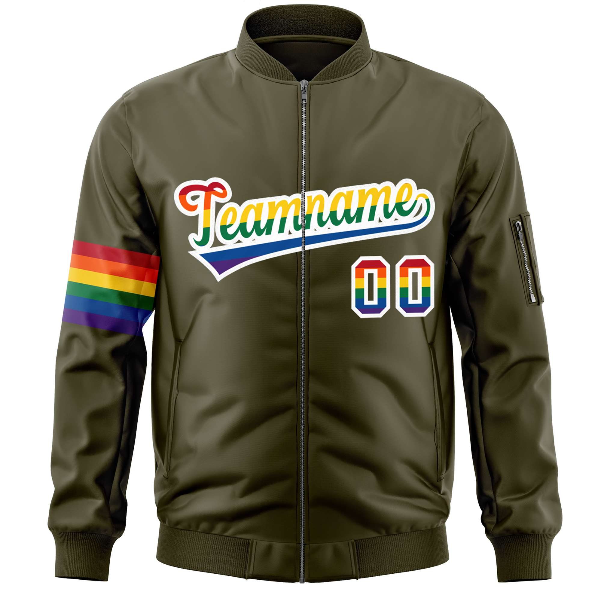 Custom Olive LGBT Rainbow For Pride Month Classic Style Letterman Bomber Jacket