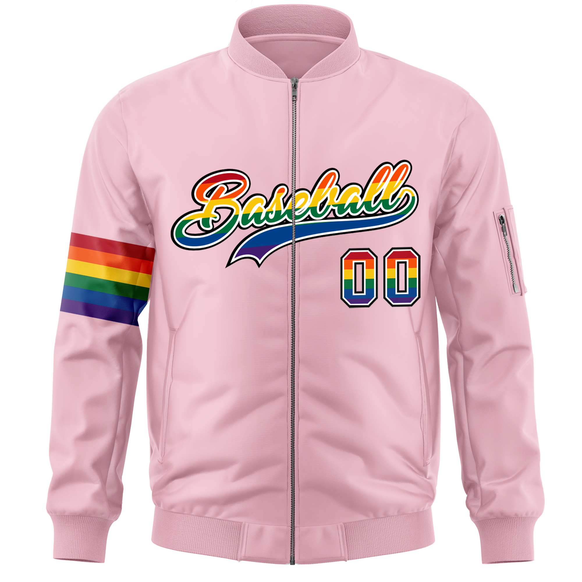 Custom Light Pink LGBT Rainbow For Pride Month Classic Style Letterman Bomber Jacket