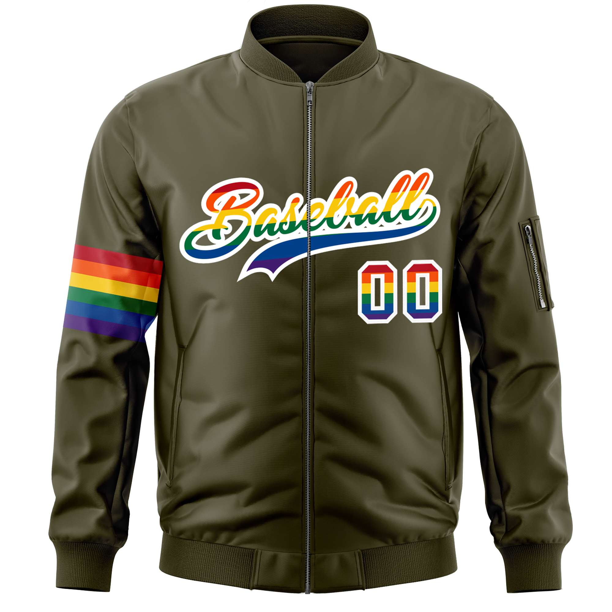 Custom Olive LGBT Rainbow For Pride Month Classic Style Letterman Bomber Jacket