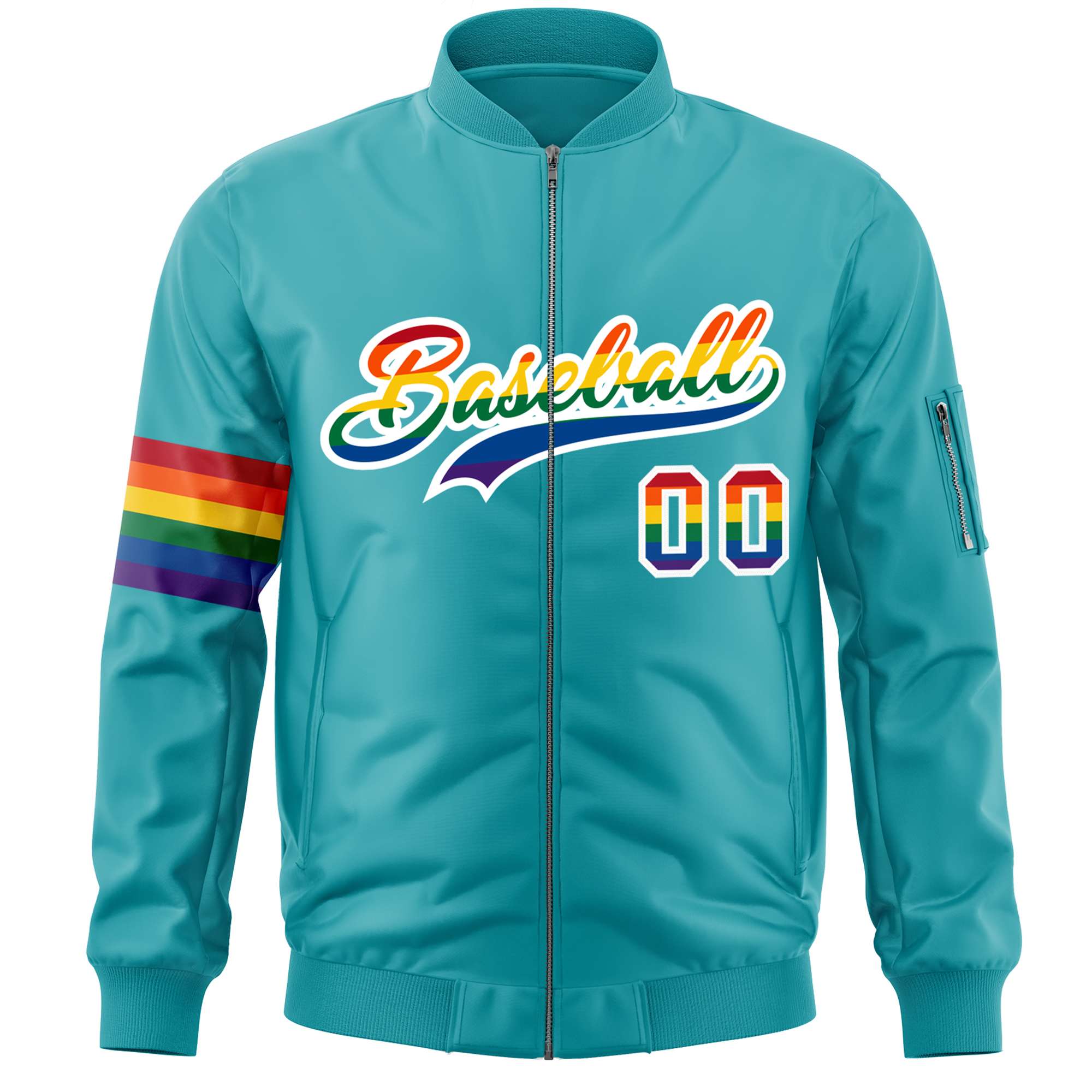 Custom Aqua LGBT Rainbow For Pride Month Classic Style Letterman Bomber Jacket