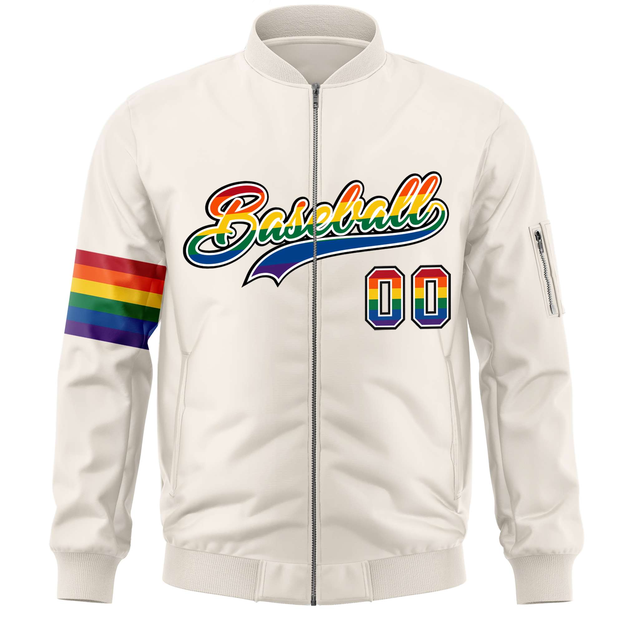 Custom Cream LGBT Rainbow For Pride Month Classic Style Letterman Bomber Jacket