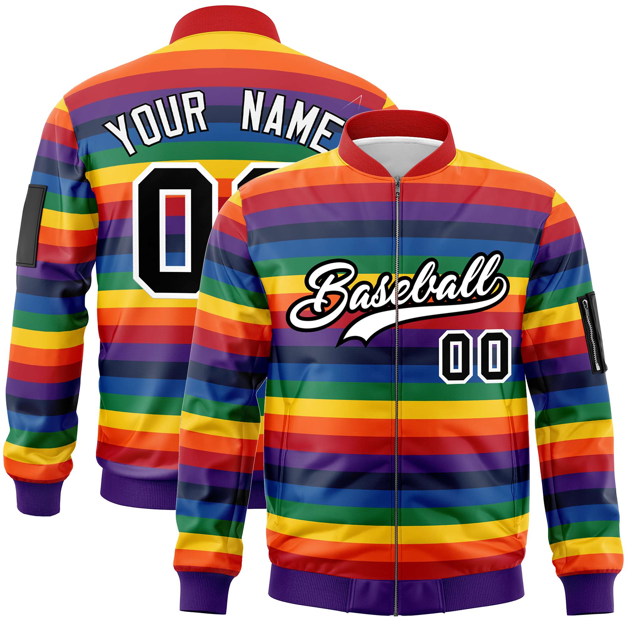 Custom LGBT Rainbow For Pride Month Full-Snap Color Block Letterman Bomber Jacket