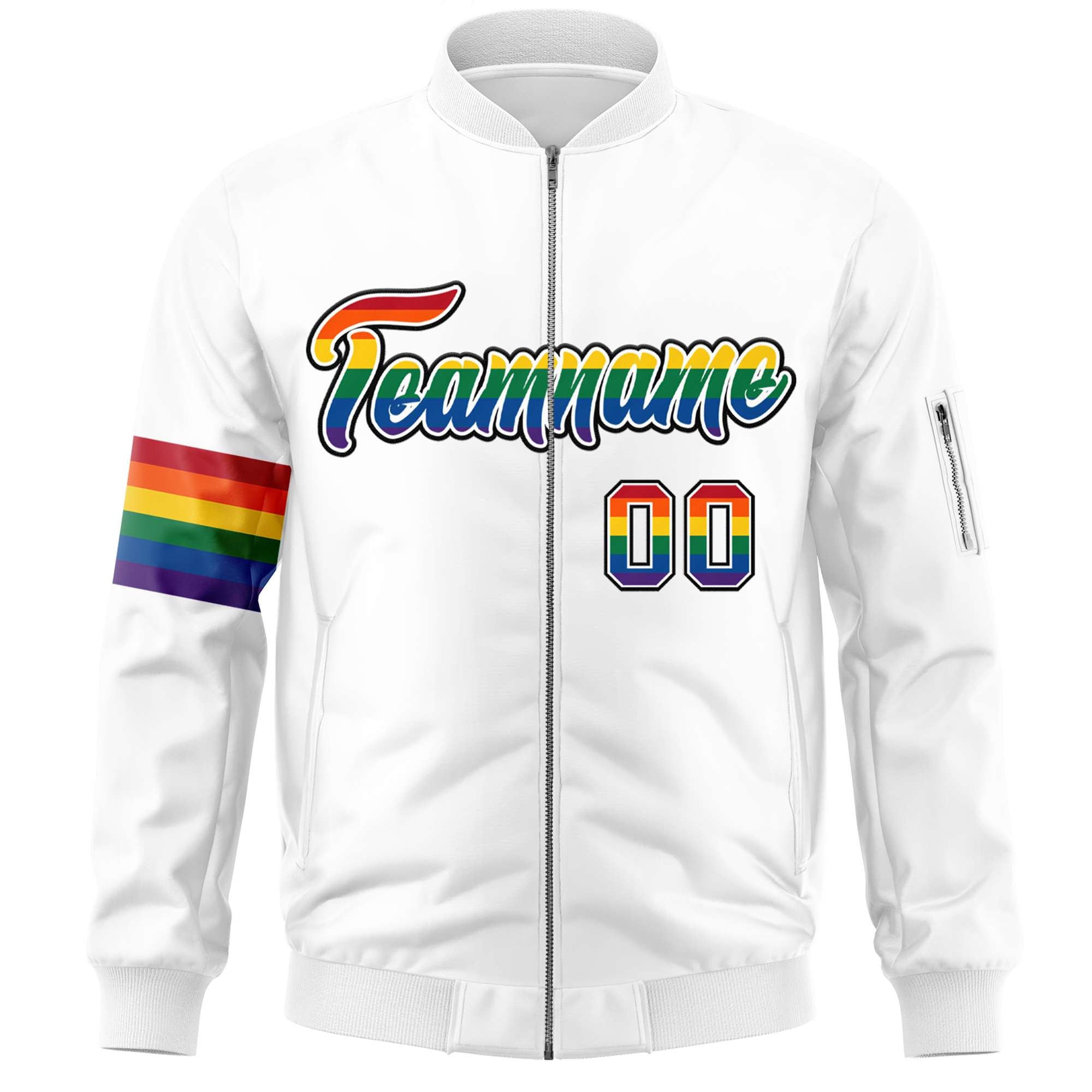 Custom White LGBT Rainbow For Pride Month Classic Style Letterman Bomber Jacket