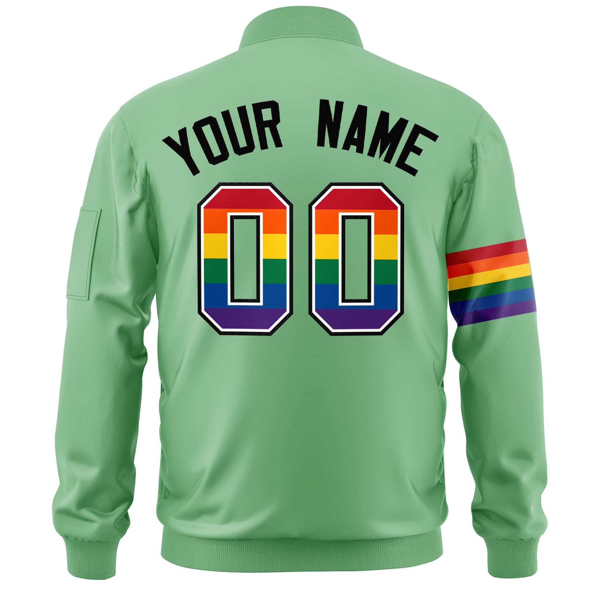 Custom Light Green LGBT Rainbow For Pride Month Classic Style Letterman Bomber Jacket