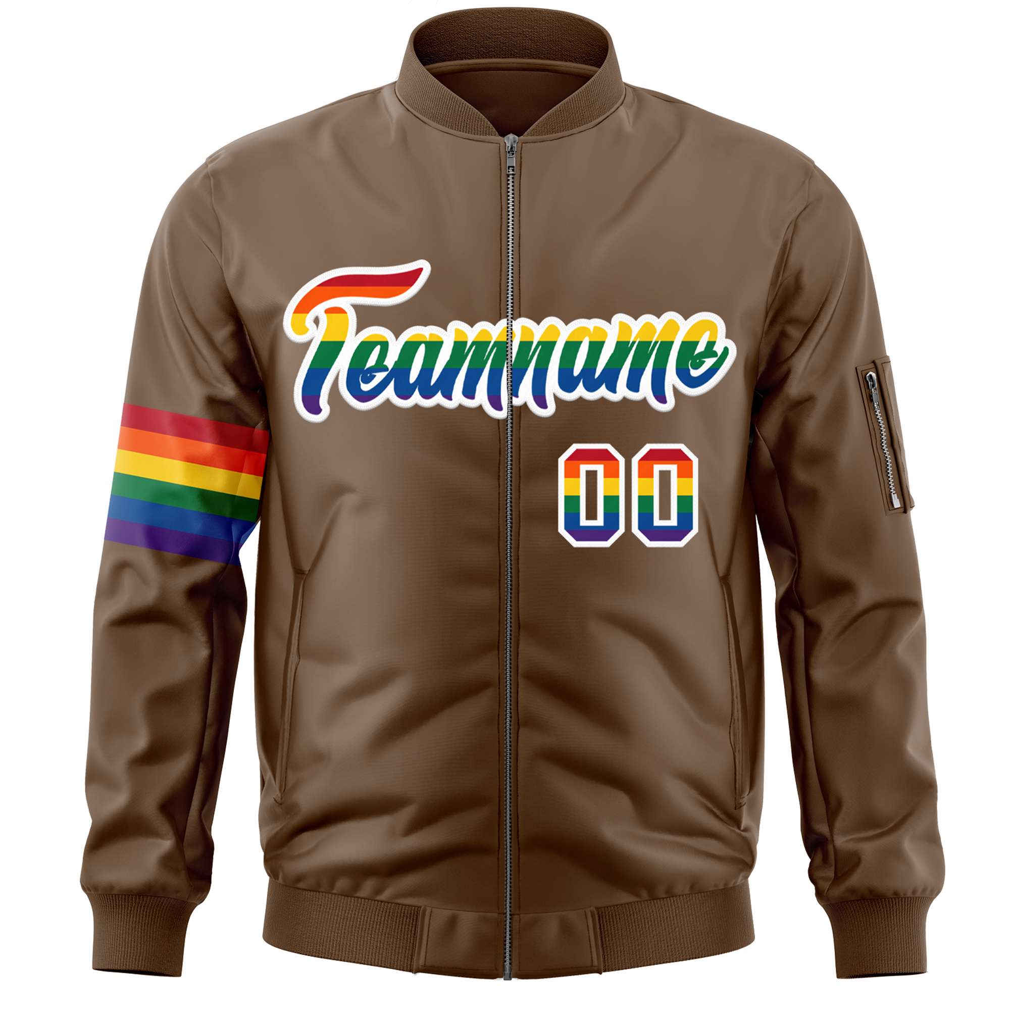 Custom Light Brown LGBT Rainbow For Pride Month Classic Style Letterman Bomber Jacket