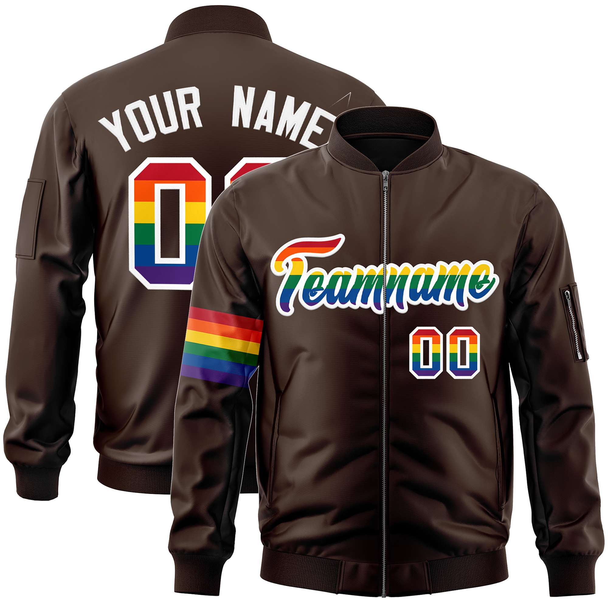 Custom Brown LGBT Rainbow For Pride Month Classic Style Letterman Bomber Jacket