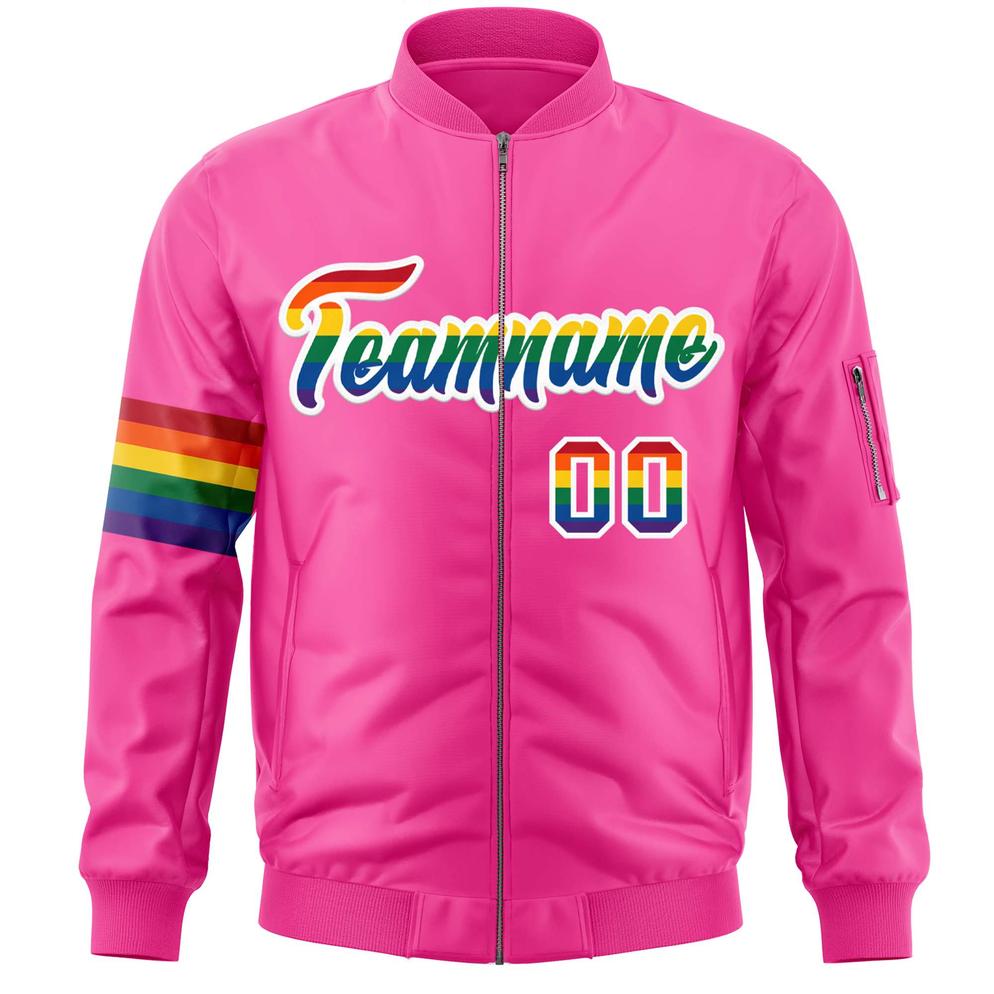 Custom Pink LGBT Rainbow For Pride Month Classic Style Letterman Bomber Jacket