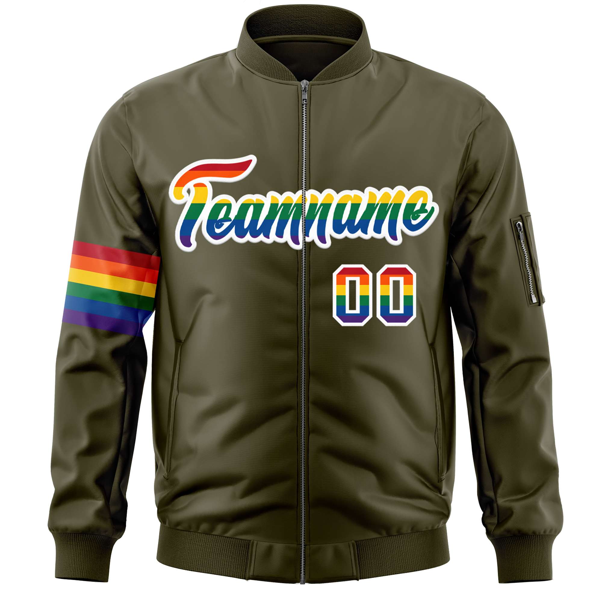 Custom Olive LGBT Rainbow For Pride Month Classic Style Letterman Bomber Jacket