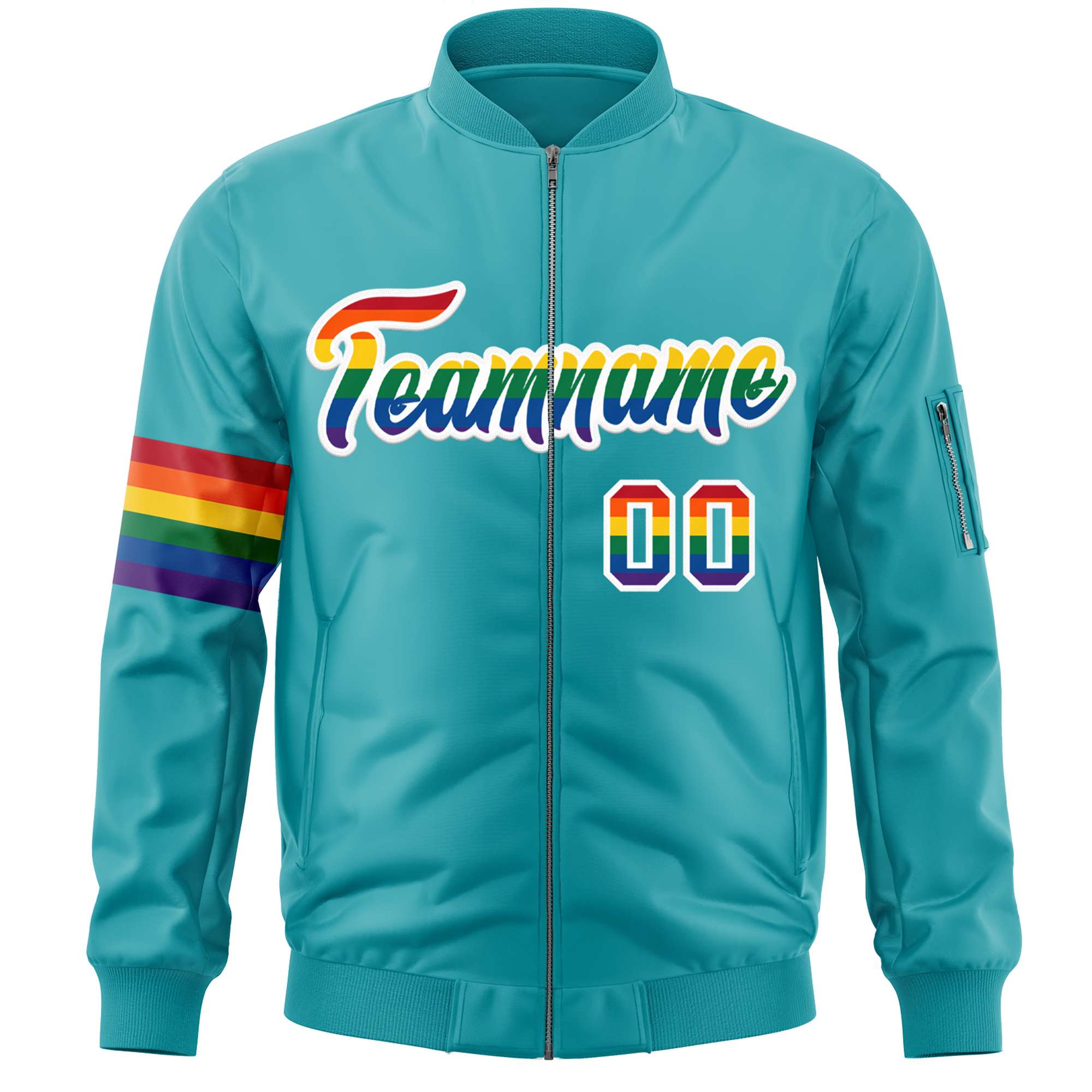 Custom Aqua LGBT Rainbow For Pride Month Classic Style Letterman Bomber Jacket