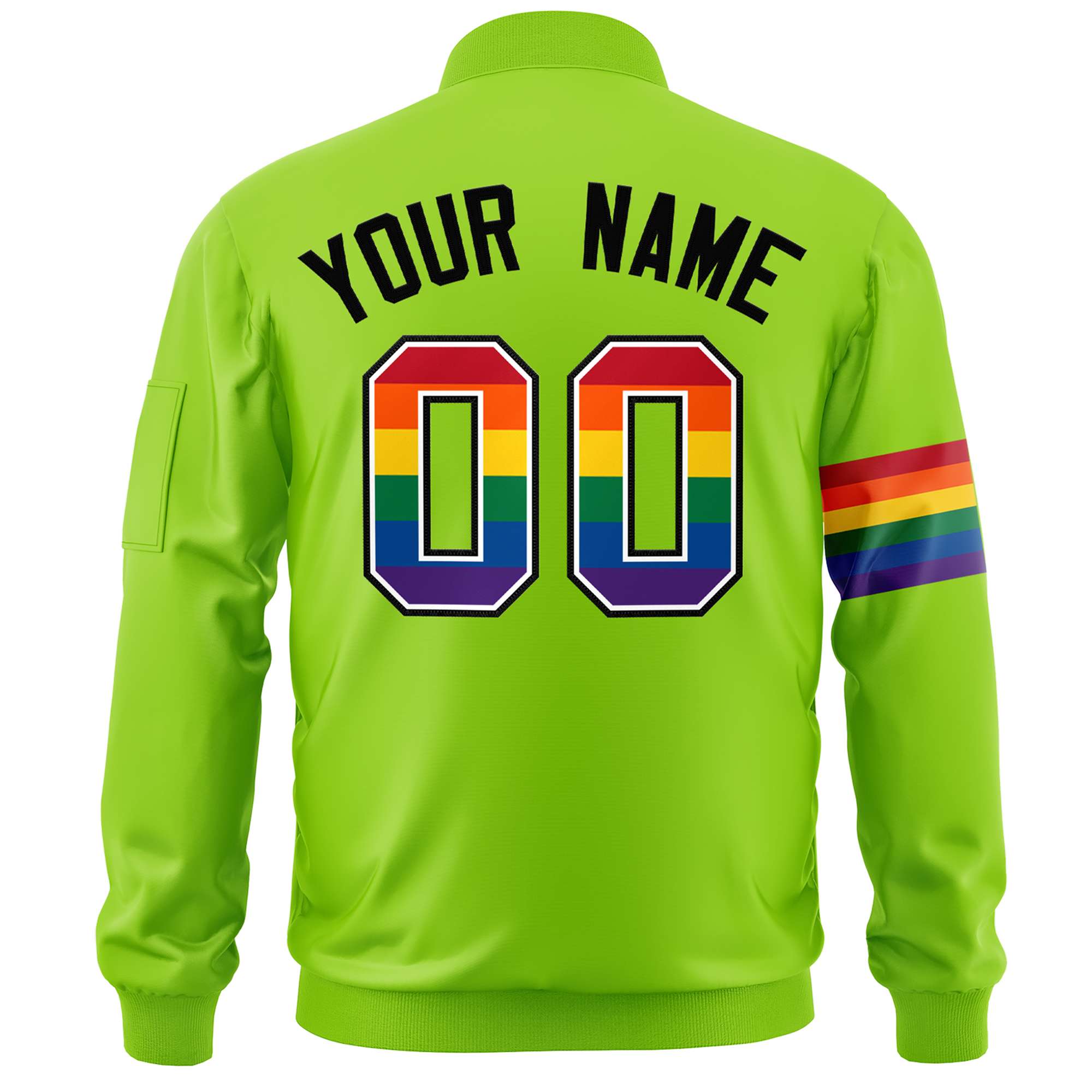 Custom Neon Green LGBT Rainbow For Pride Month Classic Style Letterman Bomber Jacket