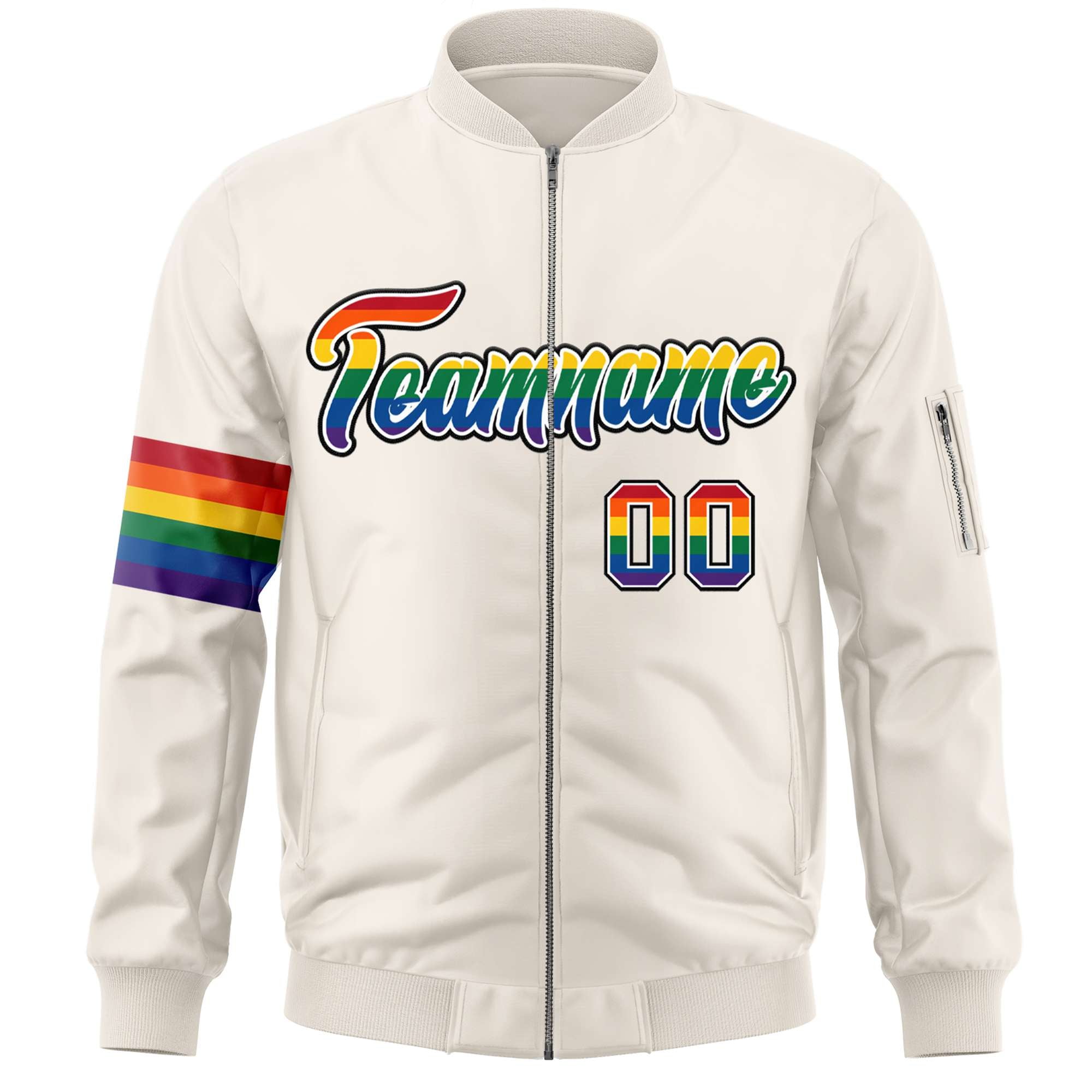 Custom Cream LGBT Rainbow For Pride Month Classic Style Letterman Bomber Jacket