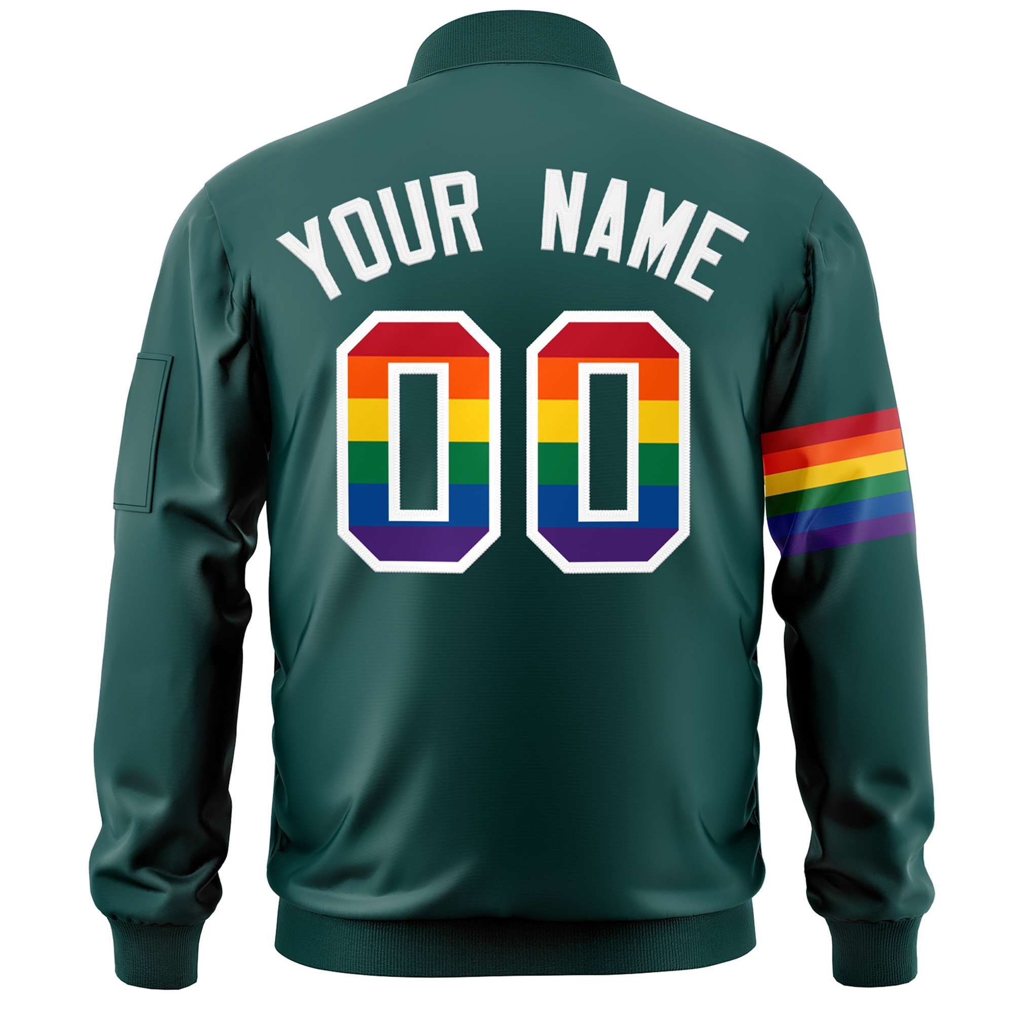 Custom Midnight Green LGBT Rainbow For Pride Month Classic Style Letterman Bomber Jacket