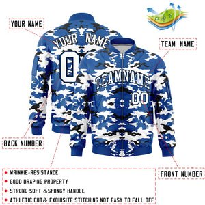 Custom Royal Black-White Varsity Full-Zip Camo Letterman Bomber Jacket