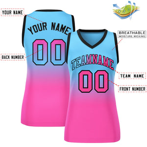 Custom Powder Blue Pink Gradient Fashion Tops Mesh Basketball Jersey For Women