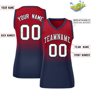 Custom Red Navy Gradient Fashion Tops Mesh Basketball Jersey For Women