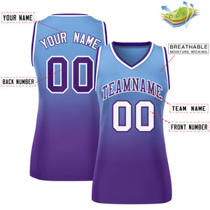 Custom Powder Blue Purple Gradient Fashion Tops Mesh Basketball Jersey For Women