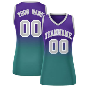 Custom Purple Aqua Gradient Fashion Tops Mesh Basketball Jersey For Women