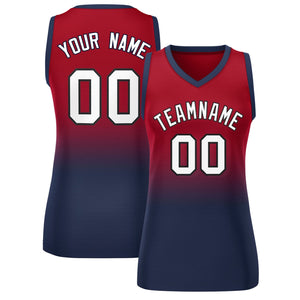 Custom Red Navy Gradient Fashion Tops Mesh Basketball Jersey For Women