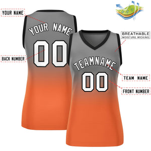 Custom Gray Orange Gradient Fashion Tops Mesh Basketball Jersey For Women