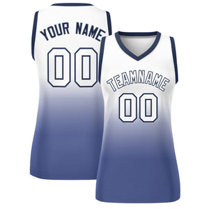 Custom White Navy Gradient Fashion Tops Mesh Basketball Jersey For Women