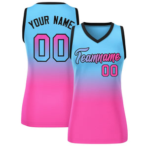 Custom Powder Blue Pink Gradient Fashion Tops Mesh Basketball Jersey For Women