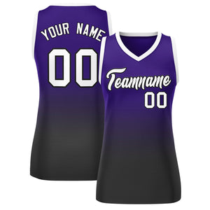 Custom Purple Black Gradient Fashion Tops Mesh Basketball Jersey For Women