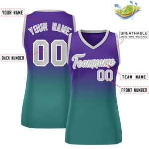 Custom Purple Aqua Gradient Fashion Tops Mesh Basketball Jersey For Women